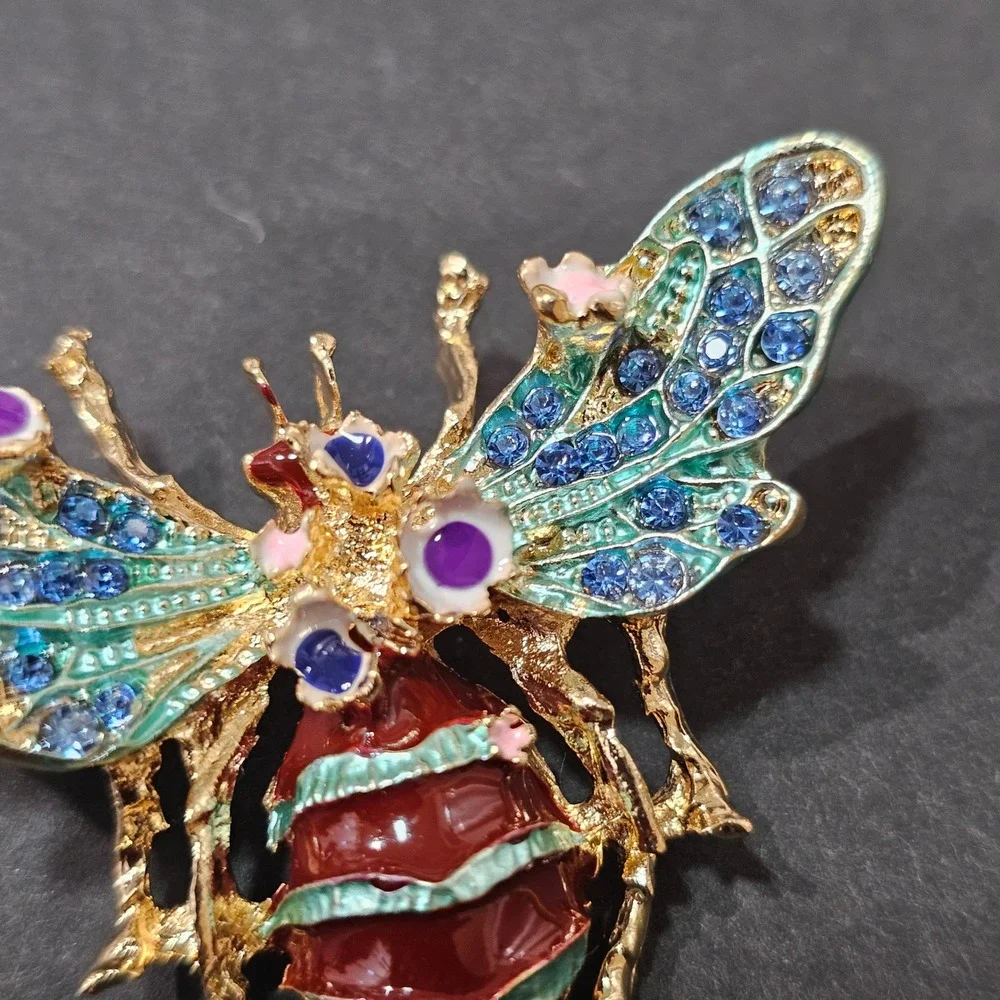 Enamel Bee Brooch Set Women Multicolor Rhinestone Insect Whimsical - Picture 4 of 10